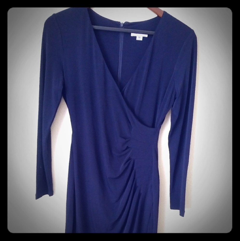 Navy blue Calvin Klein long sleeve faux wrap dress
